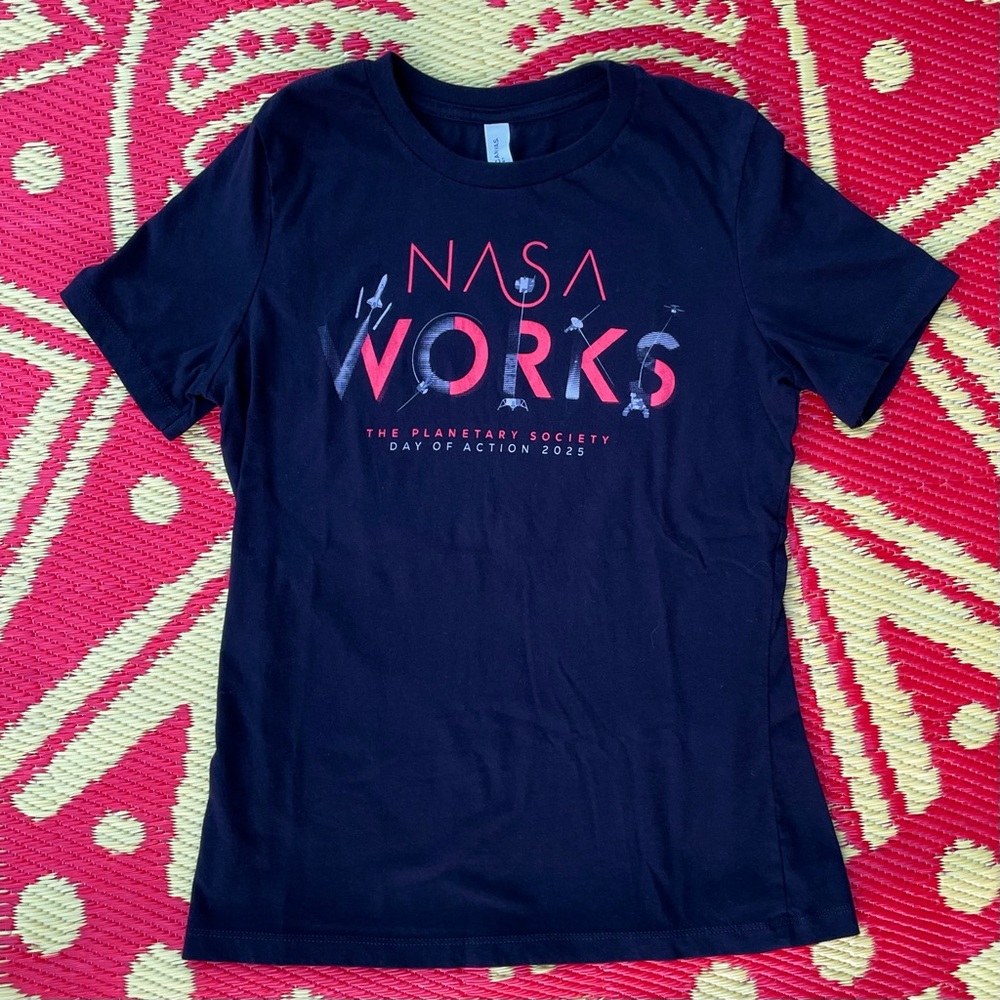 NASA WORKS Planetary Society 2025 Day of Action Black Tee with Red Graphic